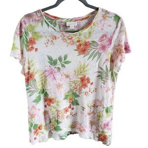 J.Jill Love Linen Women Size SP Floral 100% Linen Tiered Asymmetrical Hem